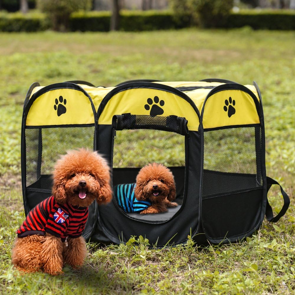 Pet Dog Puppy Playpen Dog Cat Tent Crates, Foldable Exercise Kennel Portable Playpen for Small Medium Dogs/Cats/Rabbits, Indoor Outdoor Travel Camping Use with Removable Zipper Top Green - Image 8