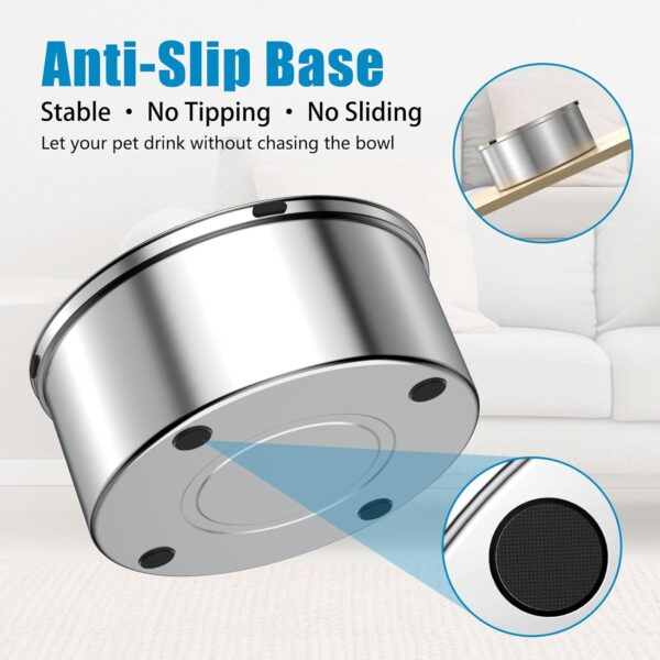 SCHITEC Dog Water Bowl No Spill 1.2L/40oz Slow Drinking Anti-Splash Stainless Steel Dog Bowl with Floating Disk, Spill Proof Pet Travel Water Dispenser for Sloppy Messy Drinkers(Light Gray) - Image 4