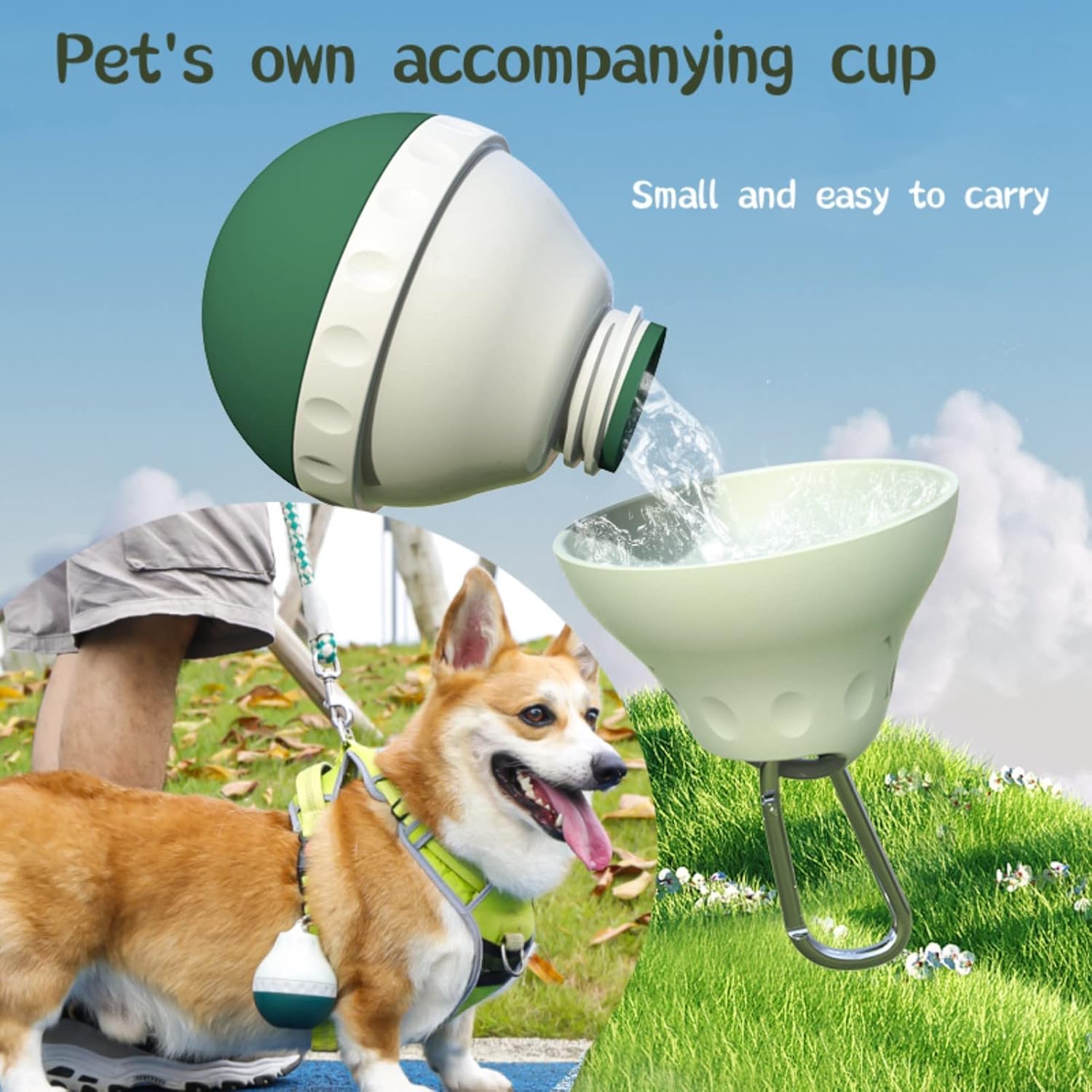 Dog Travel Water Bottle Detachable Bowl Leak Proof Portable ,Silicone Bottle Body,Collapsible and Suitable for Small Pets for Outdoor Walking, Hiking, Travel - Image 2
