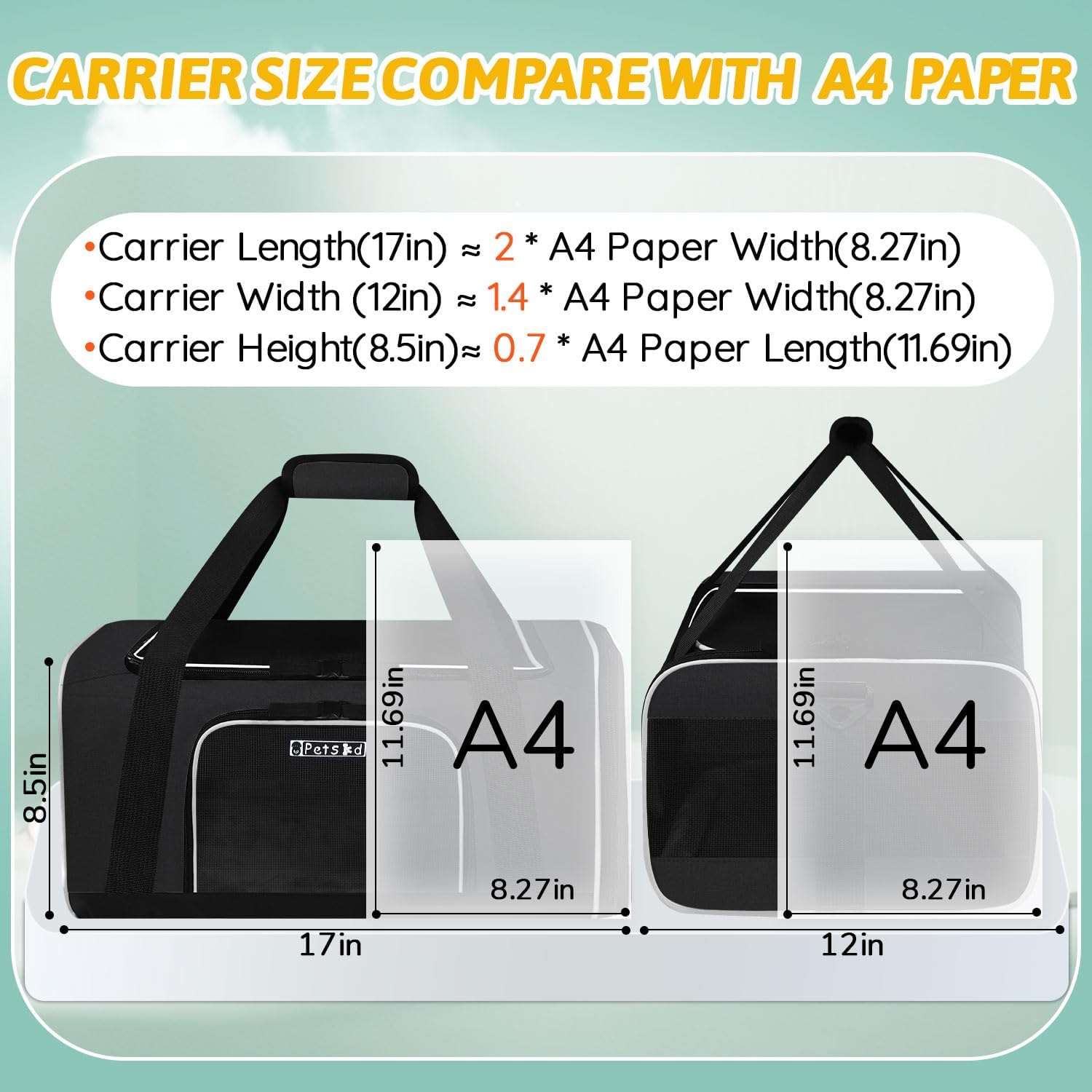 Petskd Pet Carrier 17x12x8.5 JetBlue Allegiant Airline Approved,Pet Travel Carrier Bag for Small Cats and Dogs, Soft Dog Carrier for 1-8 LBS Pets,Dog Cat Carrier with Safety Lock Zipper(Black) - Image 3
