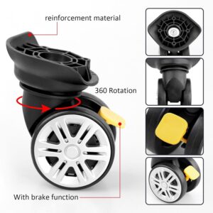 Universal Luggage Replacement Wheels Set, Silent Double Row Spinner Wheels for Suitcases, Trolley Cases, Bags, Easy Install DIY Repair Parts- 4pcs with Brake&Screws