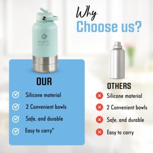 Insulated Stainless Steel 32 Oz Portable 3 in 1 Dog Water Bottle with 2 Detachable Bowls & Poop Bag Dispenser – Pet Travel Bottle with Carrying Bag for Dogs & Owners (Teal Standard)