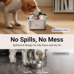 DownyPaws No Spill Water Bowl for Dogs,101oz/3L Stainless Steel Slobber Stopper, No Drip Slow Drinking Dog Water Bowl, No Mess Dog Water Dispenser Spill Proof, Dishwasher Safe, Silver