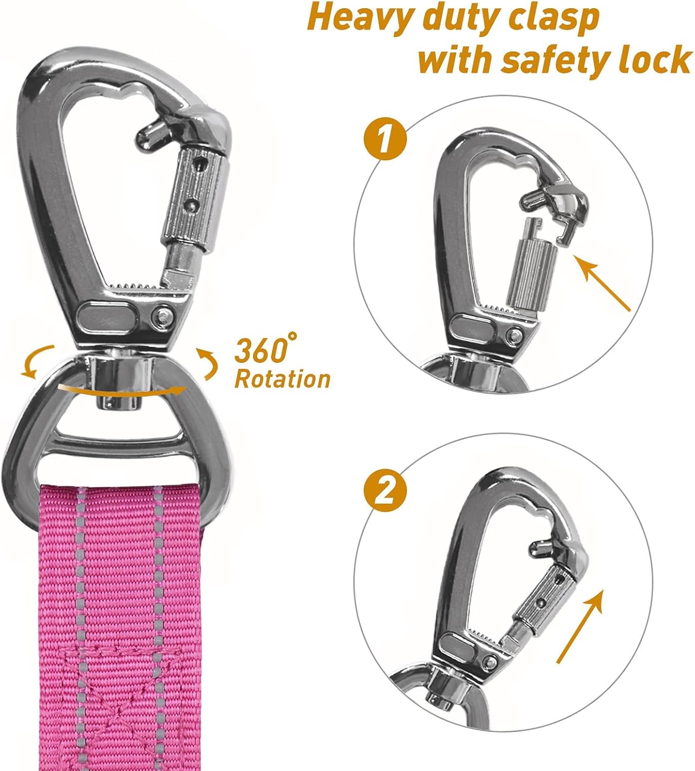 AUBELL Tactical Dog Leash Heavy Duty,4-6ft Reflective Strong No Pull Bungee Leash for Medium Large Dogs with Comfortable Padded Double Handle,Car Seat Belt,360 Degree Rotating Carabiner,Pink - Image 6