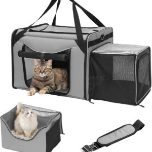 Extra Large Cat Travel Carrier with Litter Box, Soft Cat Carrier for Large Cat, Expandable Cat Carrier for Car Travel, Road Trip, Camping, up to 35 lb, 23.6''(L) x 16''(W) x 17''(H)
