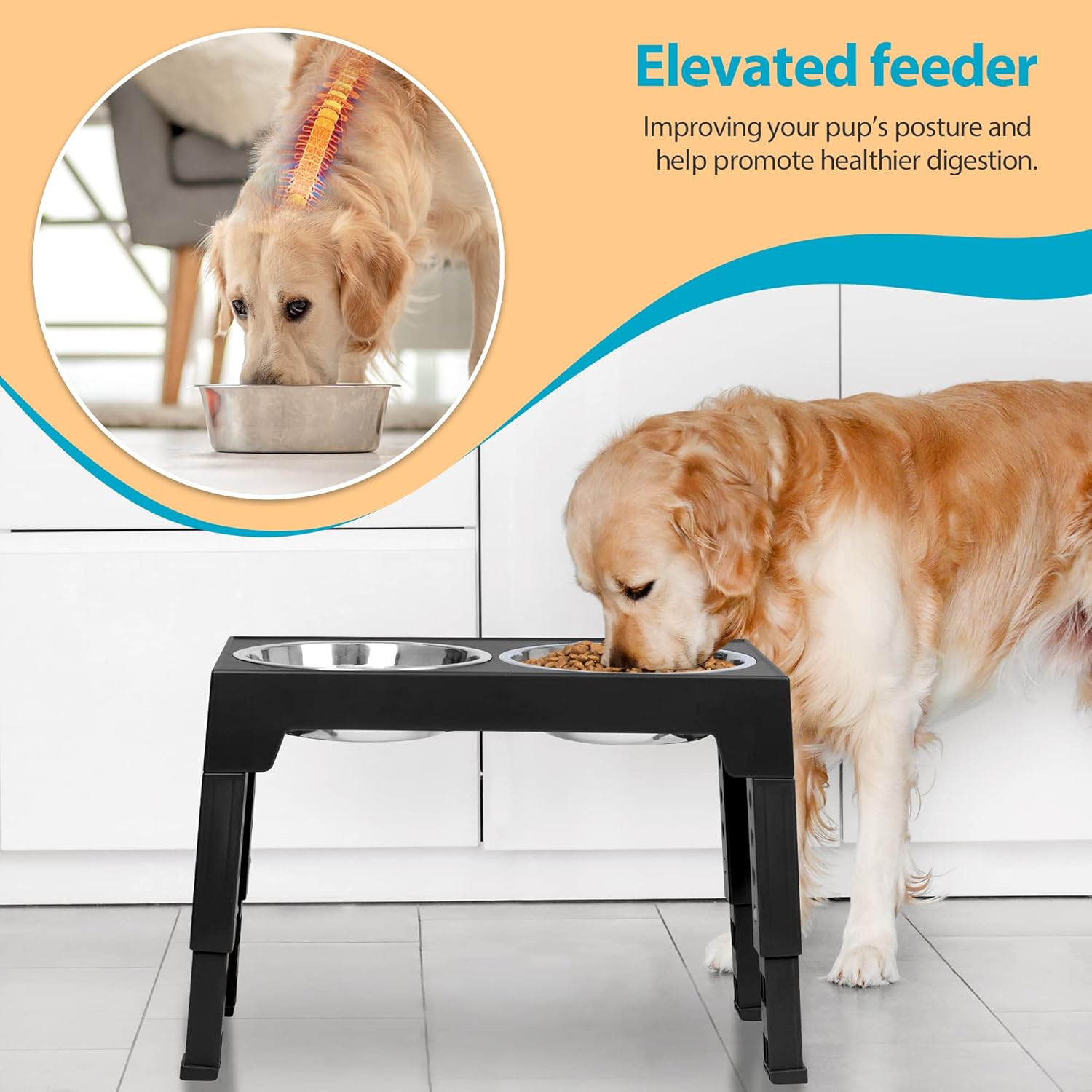 Niubya Elevated Dog Bowls with 2 Stainless Steel Dog Food Bowls, Raised Dog Bowl Adjusts to 5 Heights (3.15", 8.66", 9.84",11.02", 12.2") for Small Medium and Large Dogs - Image 5