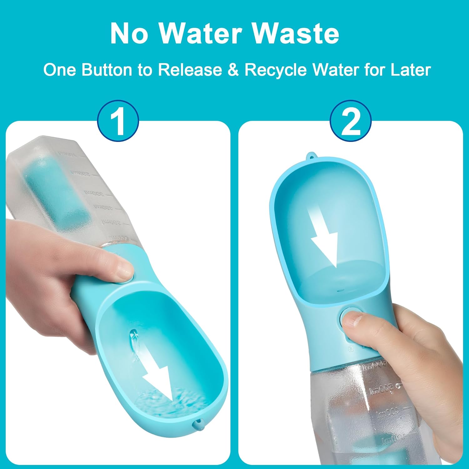 Ikusu Portable Travel Dog Water Dispenser with Food Container & Poop Bags Rolls, Leak Proof, Machine-Wash, Food Grade Plastic - Cycling & Long Flight (Blue, 20 oz) - Image 3