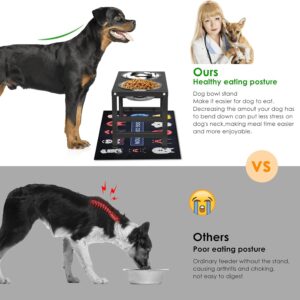 Metal Raised Dog Bowl, 10″ Tall Elevate Dog Feeder Stand with 2 Stainless Steel 42oz Bowls & 16×24 Non-Slip Mat – Stronger Dogs Food & Water Bowl Stand (Black)