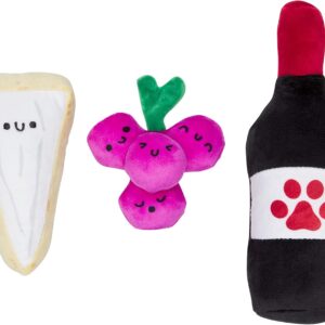 Pearhead Pawrcuterie Board Dog Toys, Set of 3, Wine Cheese & Grape Dog Toys, Charcuterie Board Toy Set for Pets, Must Have Plush Chew Toys for Pet Owners
