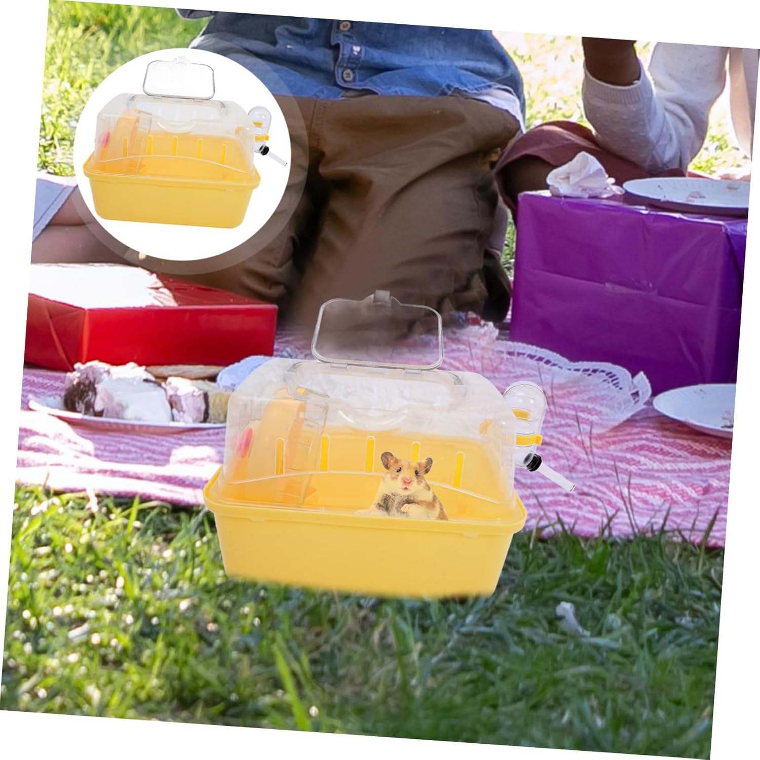 Totority Hamster Carrier Cage Portable Outdoor Plastic Takeaway Cage Water Feeder Spacious for Small Pets for Travel and Camping Breathable Design for Safe Transport - Image 6