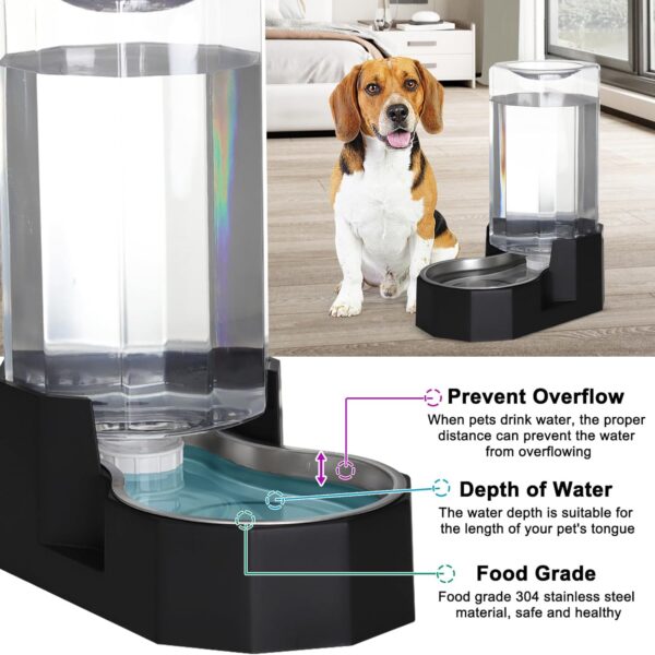 Sfozstra Large Dog Water Dispenser: 8L Automatic Black Water Feeder with Stainless Steel Bowl - Without Filter - Gravity Design for Multiple Pets Indoor/Outdoor - Image 3