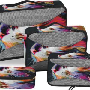 Packing Cubes for Travel 4 Set Cat Rainbow Pet Luggage Set Suitcase Organizer Bags Mesh Accessories Storage Pouch Toiletry Packing Cubes