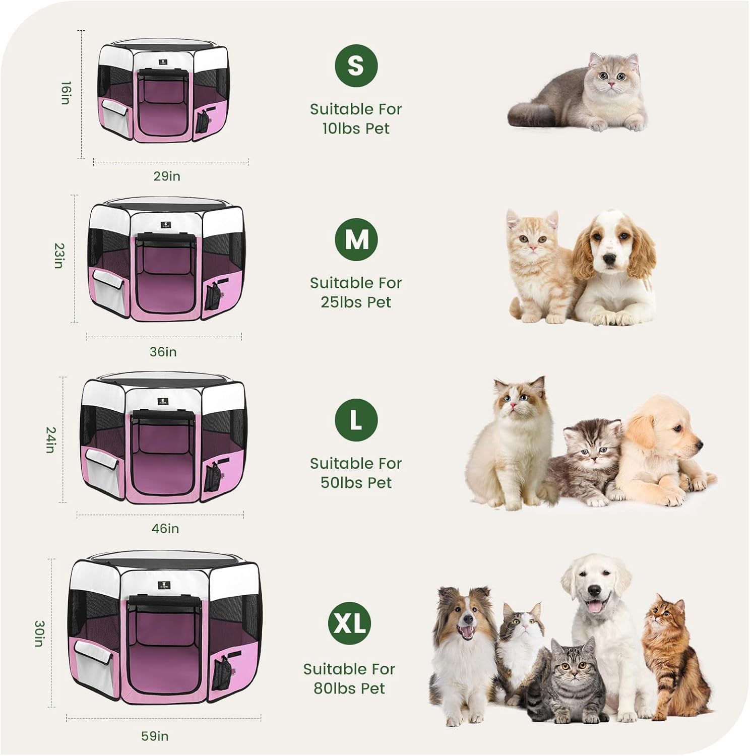 X-ZONE PET Dog Playpen Portable Pet Play Pens for Puppies, Cat, Rabbit, Chicks, Foldable Exercise Play Tent Kennel Crate, Indoor/Outdoor Travel Camping Pink Medium - Image 4