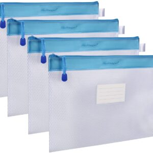 Zipper Pouch, Wisdompro 4 Packs Durable Letter Size Waterproof Mesh File Bag, Document Organizer - Blue