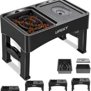 UPSKY 2-in-1 Elevated Dog Bowls Slow Feeder, 4 Height Adjustable Raised Bowls Stand, No Spill Dog Water Bowls, Anti-Slip Food and Water Bowl for Small Medium Dogs(Not Include Stainless Steel Bowl)