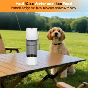 Portable 12 oz Dog Water Bottle with 4 oz Food Container for Dogs Puppy Cats, Leak Proof Pet Water Dispenser Feeder Drinking Bowl for Outdoor Walking Hiking Travel