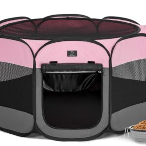 A4Pet Puppy Playpen Indoor, 39.5” Portable Pet Playpen with Bowl, Suitable for Puppies, Kittens, and Small Animals, Removable Zipper & Mesh Panel(16”W × 10”H)