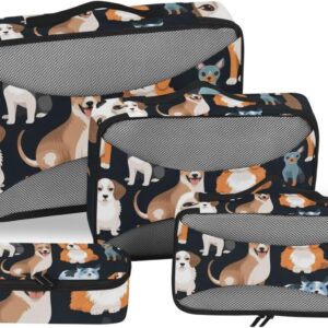 Packing Cubes for Travel 4 Set Dog Corgi Pet Luggage Set Suitcase Organizer Bags Mesh Accessories Storage Pouch Toiletry Packing Cubes