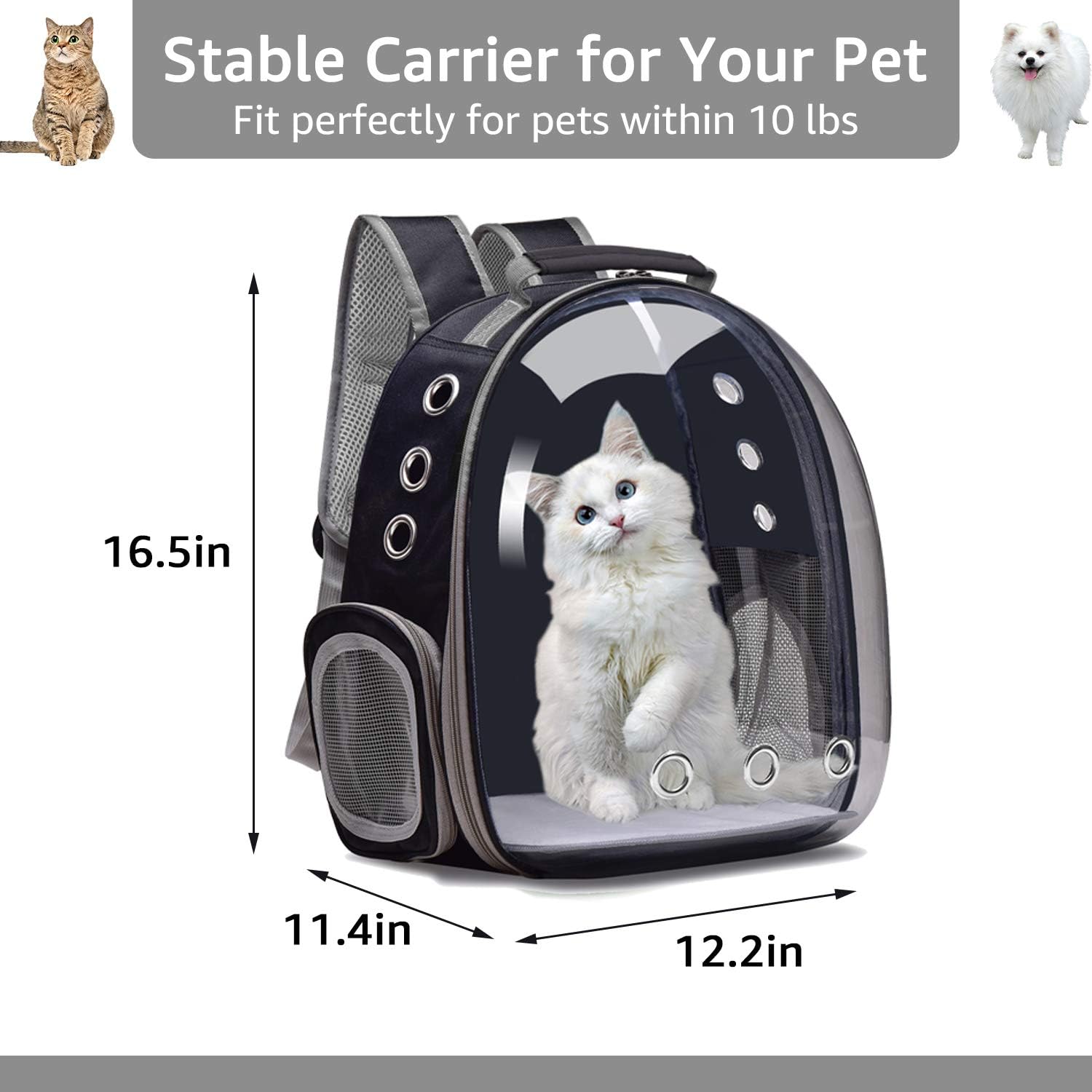 Backpack Carrier/Bubble Carrying Bag for Small Medium Dogs Cats, Space Capsule Pet Carrier for Hiking, Travel, Airline Approved- Black - Image 2