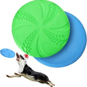 Nobleza 2 Pack Dog Flying Disc, Flexible Floatable Dog Disc Toy for Long-Distance Flies and Floats, Lightweight Soft Flying Discs Toy for Small Medium Large Dogs to Fetch & Catch, Blue & Green