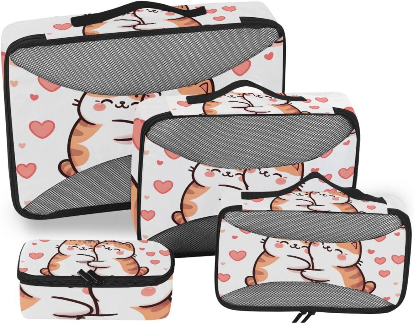 Packing Cubes for Travel 4 Set Cat Cute Pet Luggage Set Suitcase Organizer Bags Mesh Accessories Storage Pouch Toiletry Packing Cubes