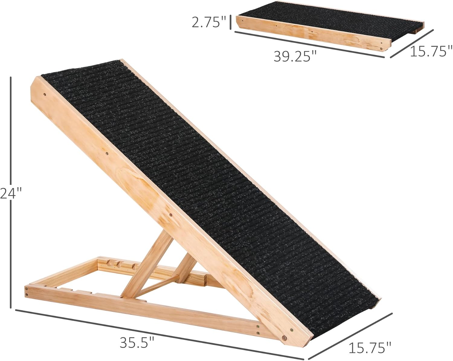 PawHut Elevated Dog Ramp for Bed, Foldable and Height Adjustable Pet Ramp for Cats with Non-Slip Finish, Pine 35.5" L x 16" W x 24" H, Black - Image 7
