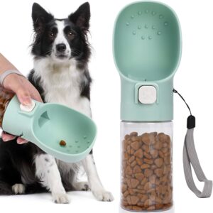 Colorday Handheld Dog Treat Dispenser Built-in Clicker & Treat Pouch, Hand Feeder for Puppy Training Walking Hiking Traveling (10 OZ, Green)