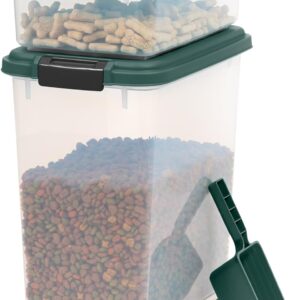 Remington 2 Piece Clear Plastic Food Storage Container | 30 lbs, 11 lbs | Airtight, Stackable, Wheels | Food Storage, Treat Box | 2-Cup Scoop