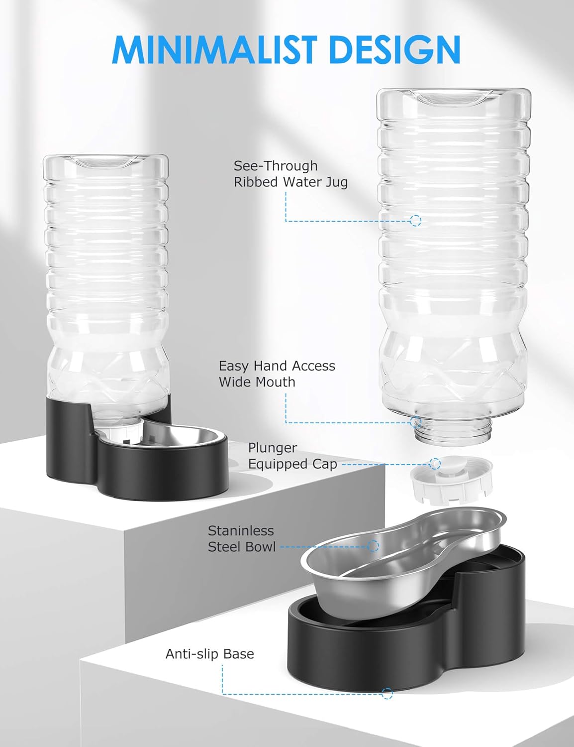 2.5 Gallon Automatic Dog Water Dispenser【Wide Mouth for Easy Hand-in Cleaning】【Removable Stainless Steel Bowl】, Gravity Refilling Large Capacity for Cats and Dogs, Multi-Pet Homes - Image 6