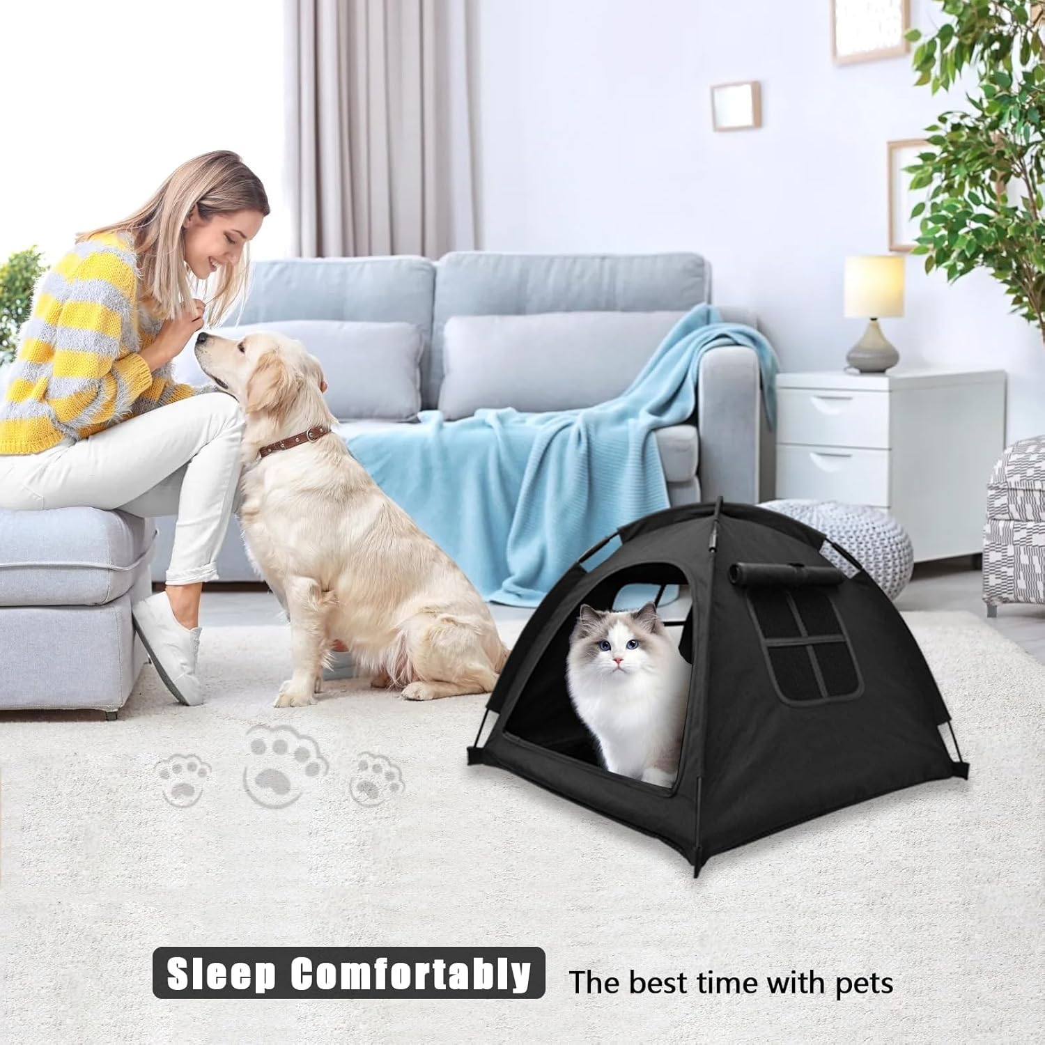 Portable Pet Tent House for Indoor & Outdoor Use - Easy Access Cat Nest Without Door Flap, Ideal for Cats, Puppies & Small Animals (Black) - Image 2