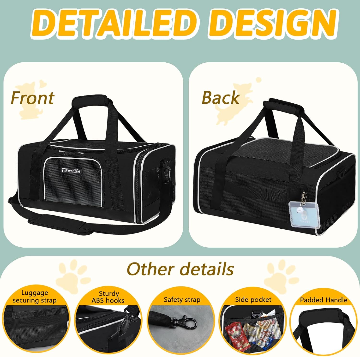 Petskd Pet Carrier 17x12x8.5 JetBlue Allegiant Airline Approved,Pet Travel Carrier Bag for Small Cats and Dogs, Soft Dog Carrier for 1-8 LBS Pets,Dog Cat Carrier with Safety Lock Zipper(Black) - Image 8