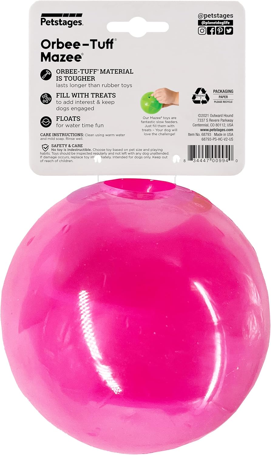 Outward Hound Orbee-Tuff Mazee Interactive Dog Puzzle Toy, Treat Dispensing Slow Feeder Ball, Pink, 4.7-Inch - Image 9