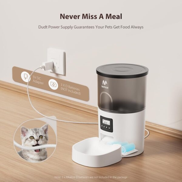 Automatic Cat Feeders, 3L Timed Cat Dry Food Dispenser, Dual Power Supply, Programmable Portion Size, Auto Pet Feeder for Cats and Small Dogs - Image 5
