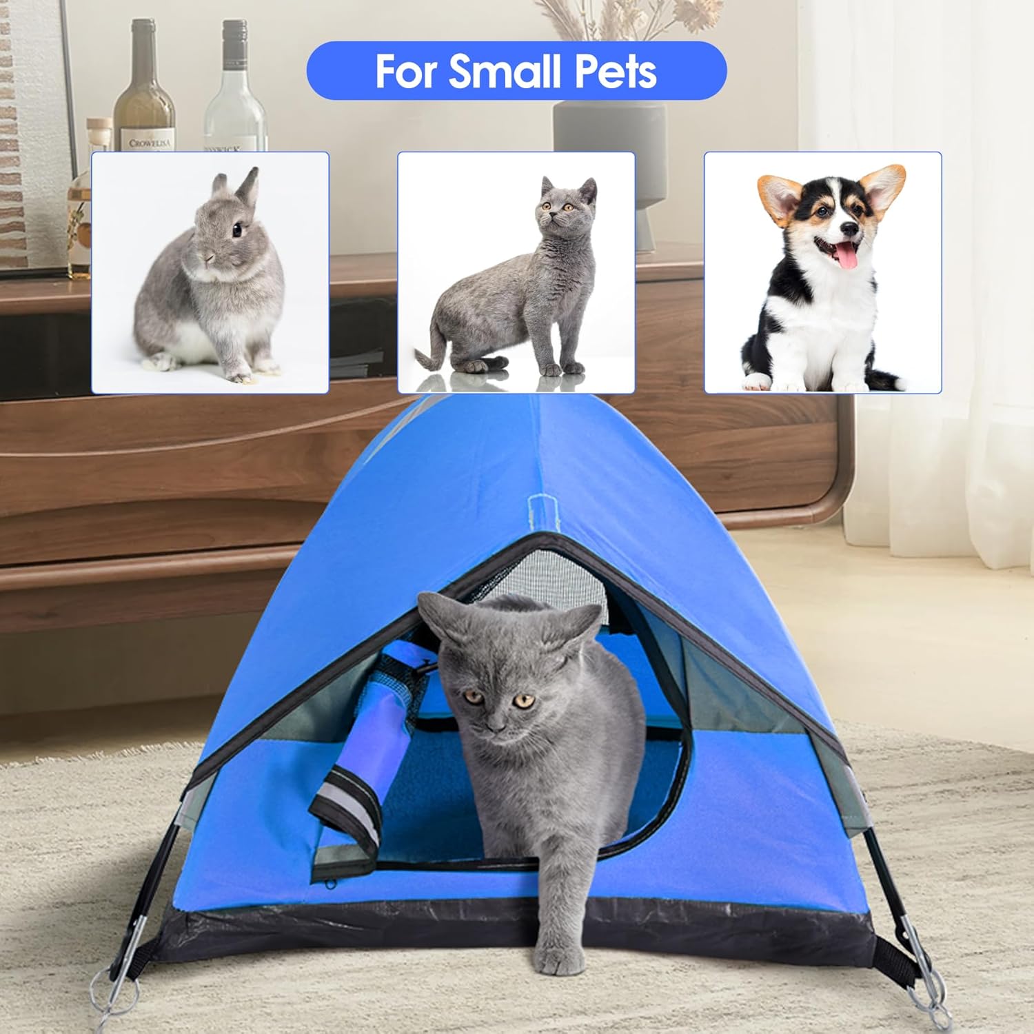 Cat Camping Tent, Cat Tent Bed, Pet Tent for Indoor Cat and Small Dog, Mini Tent (Blue, 21 x 21 x 14 Inches) - Image 6