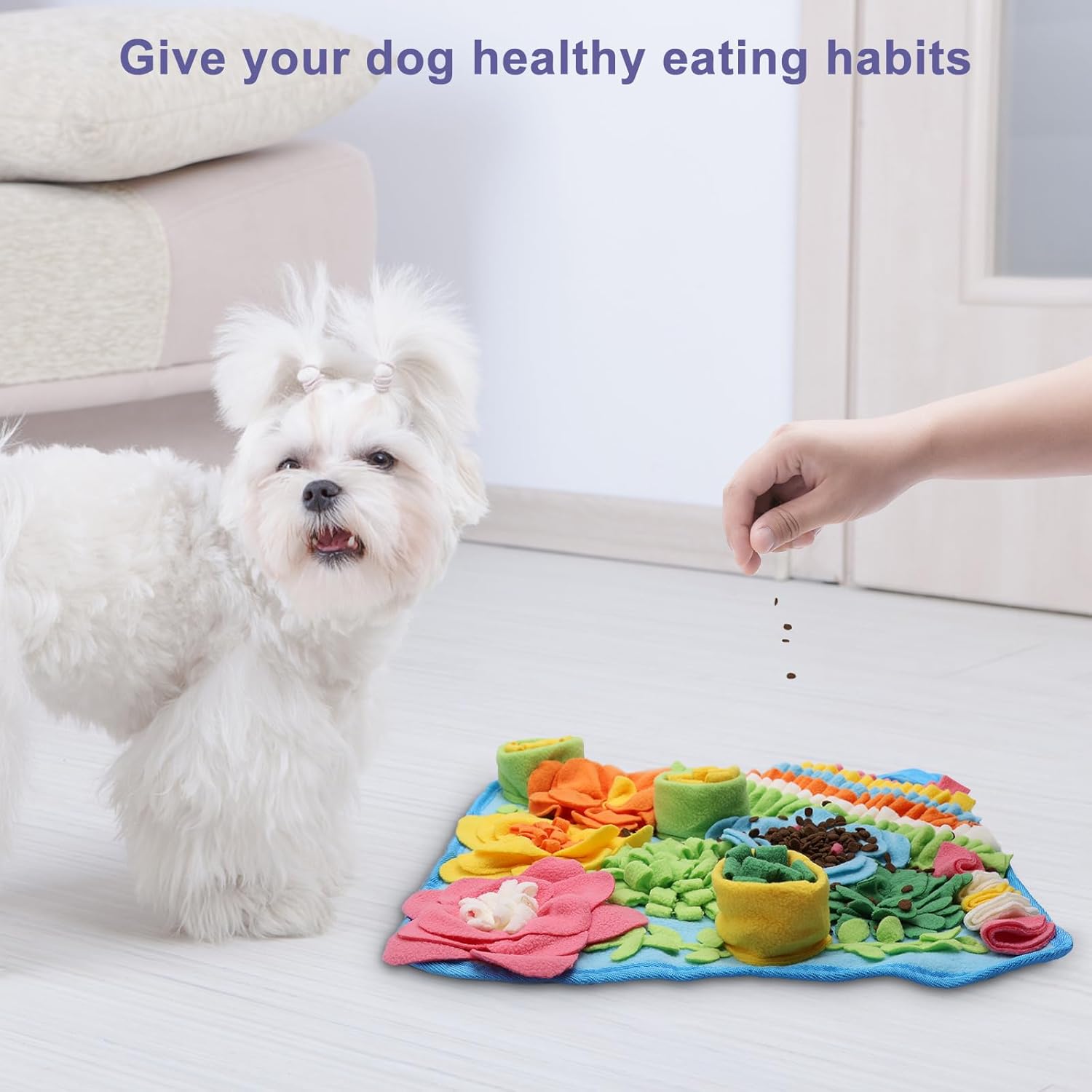 JXTZ Snuffle Mat for Dogs, Interactive Snuffle Mat, 15.4 x15.4 inches for Small & Medium Pets, Pet Treats Feeding Mat for Boredom Relief, Slow Feeder, Felt Wool Feeding Mat, Puzzle Toy for Dogs, Cats - Image 8