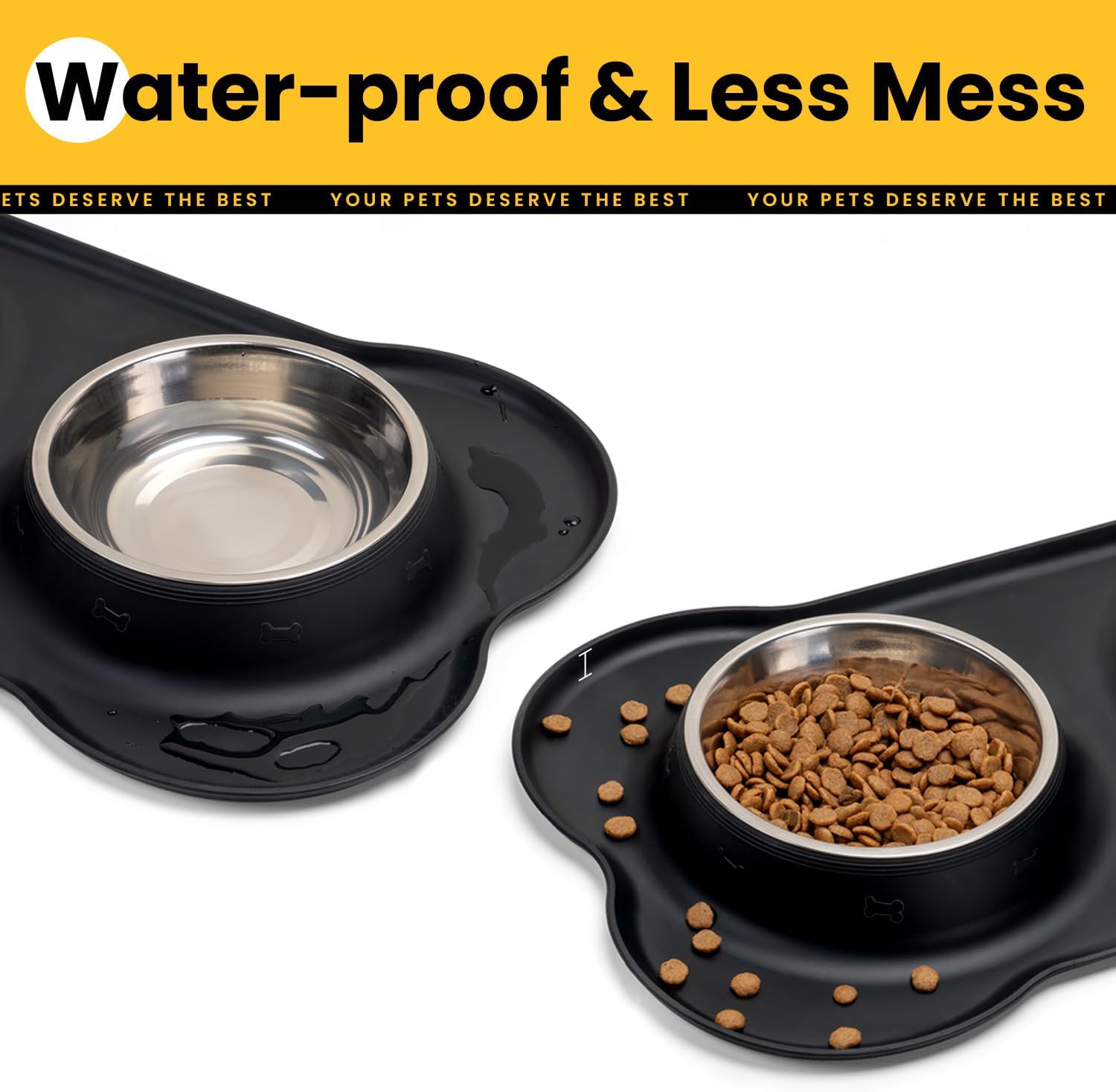 Dog Bowls with Silicone Feeding Mat, No Spill Food Water Dish Set, Dishwasher Safe, 2 Stainless Steel Puppy Bowls,Suitable for Tiny Dogs Kittens Cats Rabbits Pets under 8lbs, Extra Small, Black - Image 5