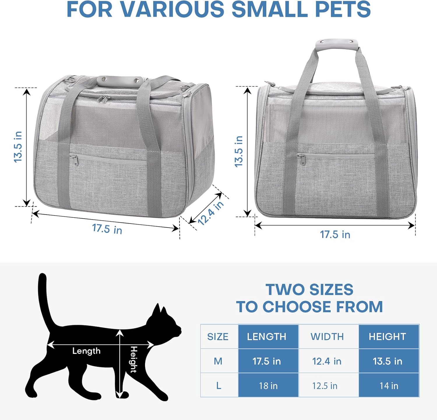 JUNGYOON Large Cat Carrier – Soft-Sided Airline-Approved Pet Carrier Bag with Top Opening, Portable Travel Carrier for Big Cats & Dogs Up to 20lbs – Safety Zippers, Collapsible Bowl,Grey - Image 6