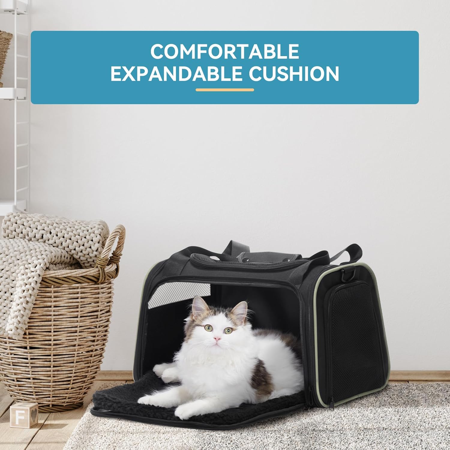 PETSFIT Pet Carrier Airline Approved with Extendable Mat, Dog Carriers for Small Dogs, TSA Approved Pet Carrier, Puppy Carrier for Small and Medium Cats Under 12 Lbs, Black - Image 8