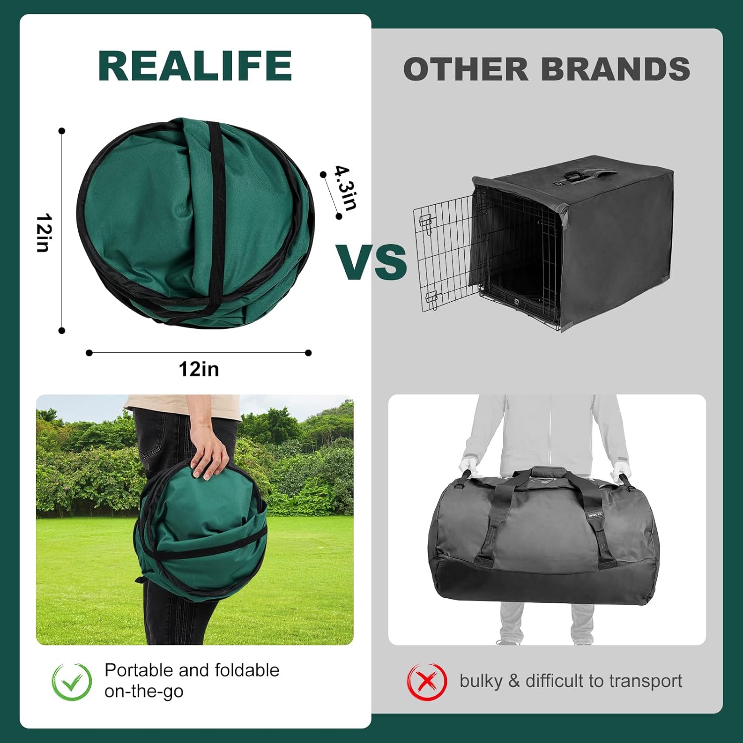 Realife Dog Enclosures Home Outdoor Fashions Portable/Collapsible/fixable, Pop Up Travel Pet Tent, 38" L x 22.5" W x 5.5" H,Green - Image 3