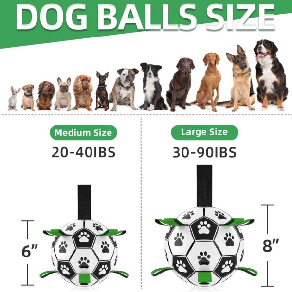 QDAN 2 PCS Dog Toys Soccer Ball Set with Straps, Interactive Dog Toys for Tug of War, Puppy Birthday Gifts, Dog Water Toy, Durable Dog Balls for Medium & Large Dogs（6 & 8 Inch） - Image 3