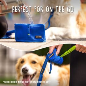 Collapsible Dog Bowl and Poop Bag Holder Set, Foldable Pet Travel Bowl for Food and Water While Traveling, Camping, Hiking, Portable Dog Waste Bags Dispenser Attaches to Leash