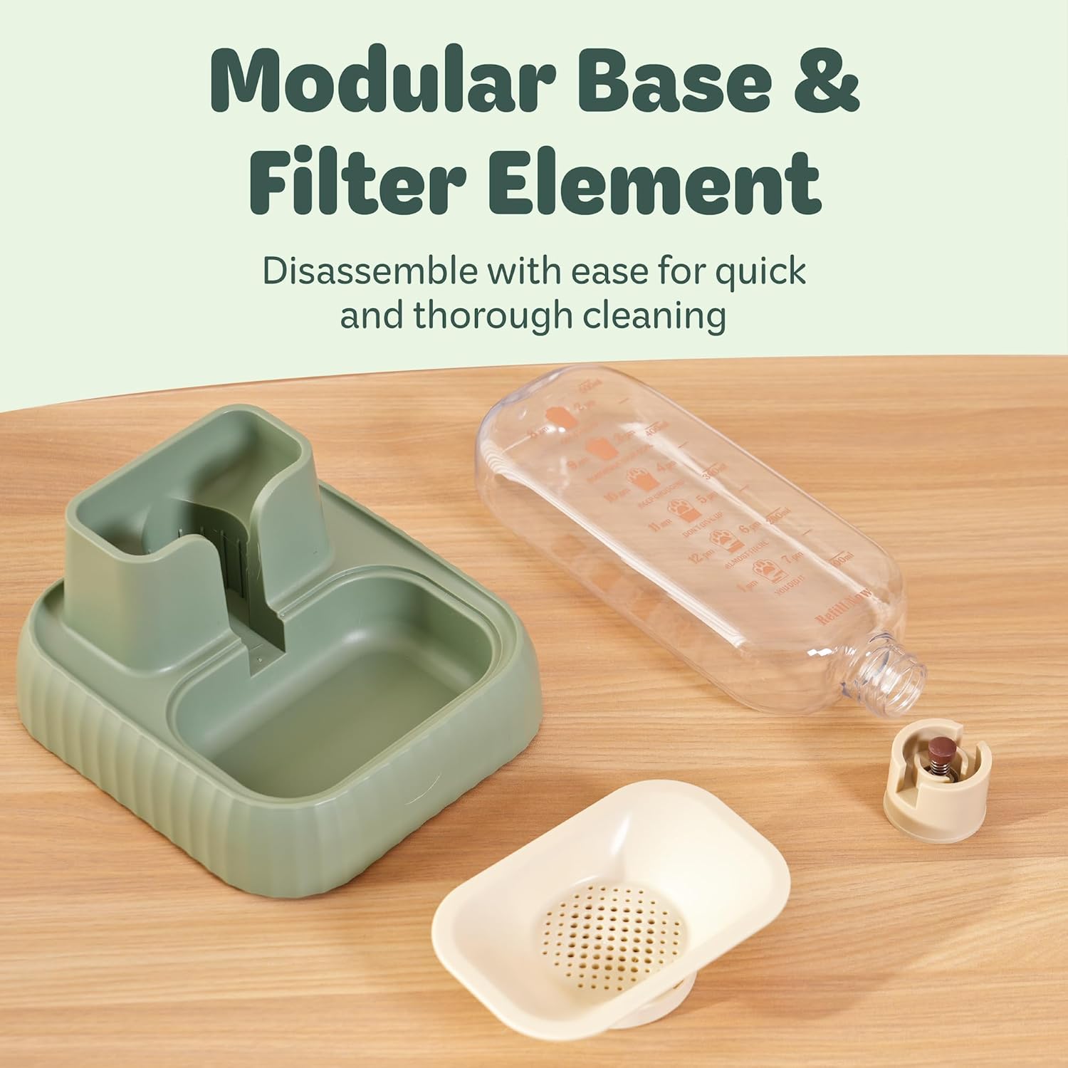 Desired Things Gravity Pet Water Dispenser with Filter, Automatic Cat & Small Dog Bowl Dispenser with Non Slip Base, 17.5 oz Water Storage Capacity, Portable & Convenient - Green - Image 6