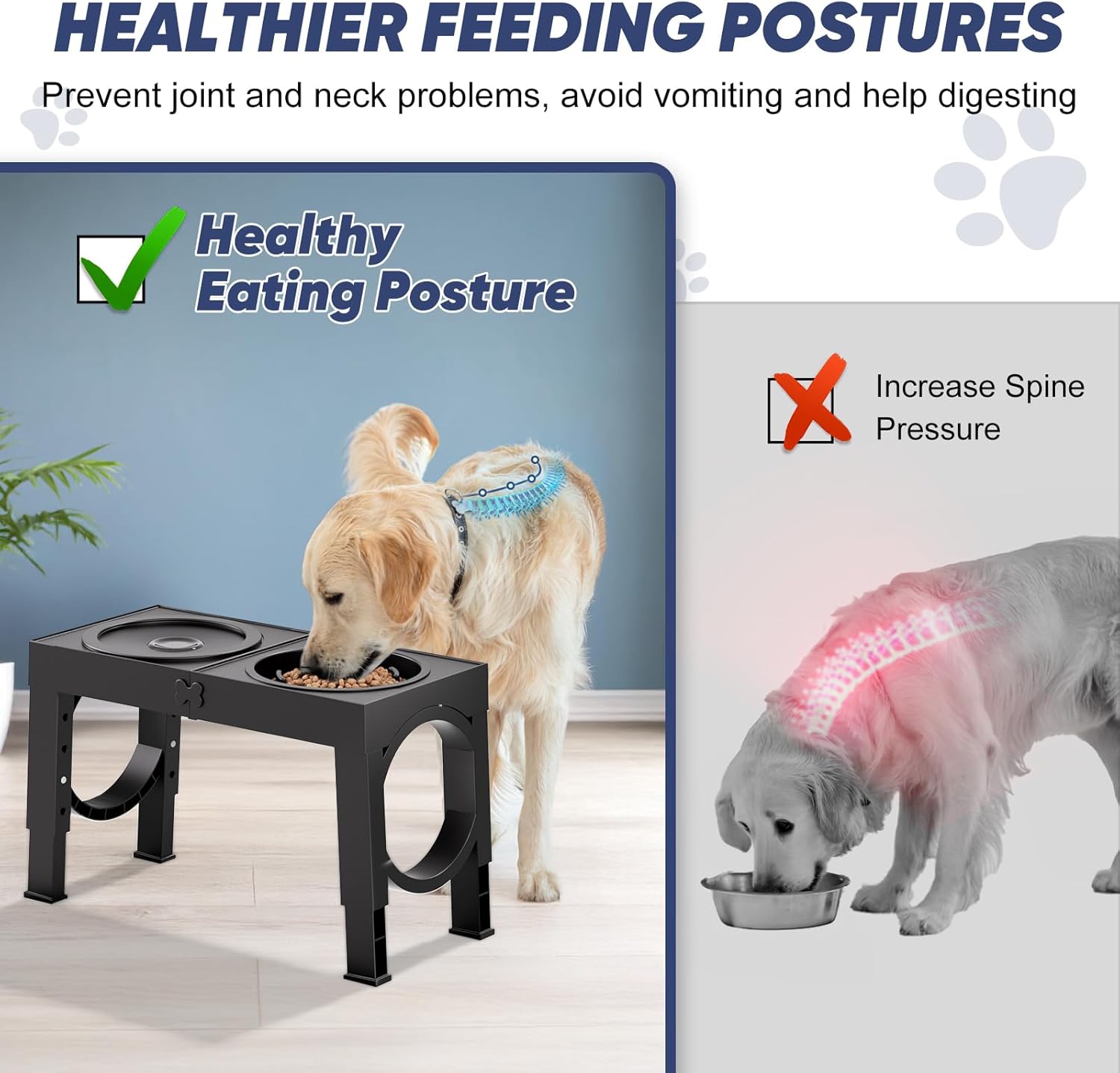 XIAZ Elevated Dog Bowls Slow Feeder Dog Bowl Stand Food and Water Bowl Set for Large Medium Sized, 4 Heights Adjustable, Non-Slip, Durable, Prevents Bloating & Improves Digestion - Image 3