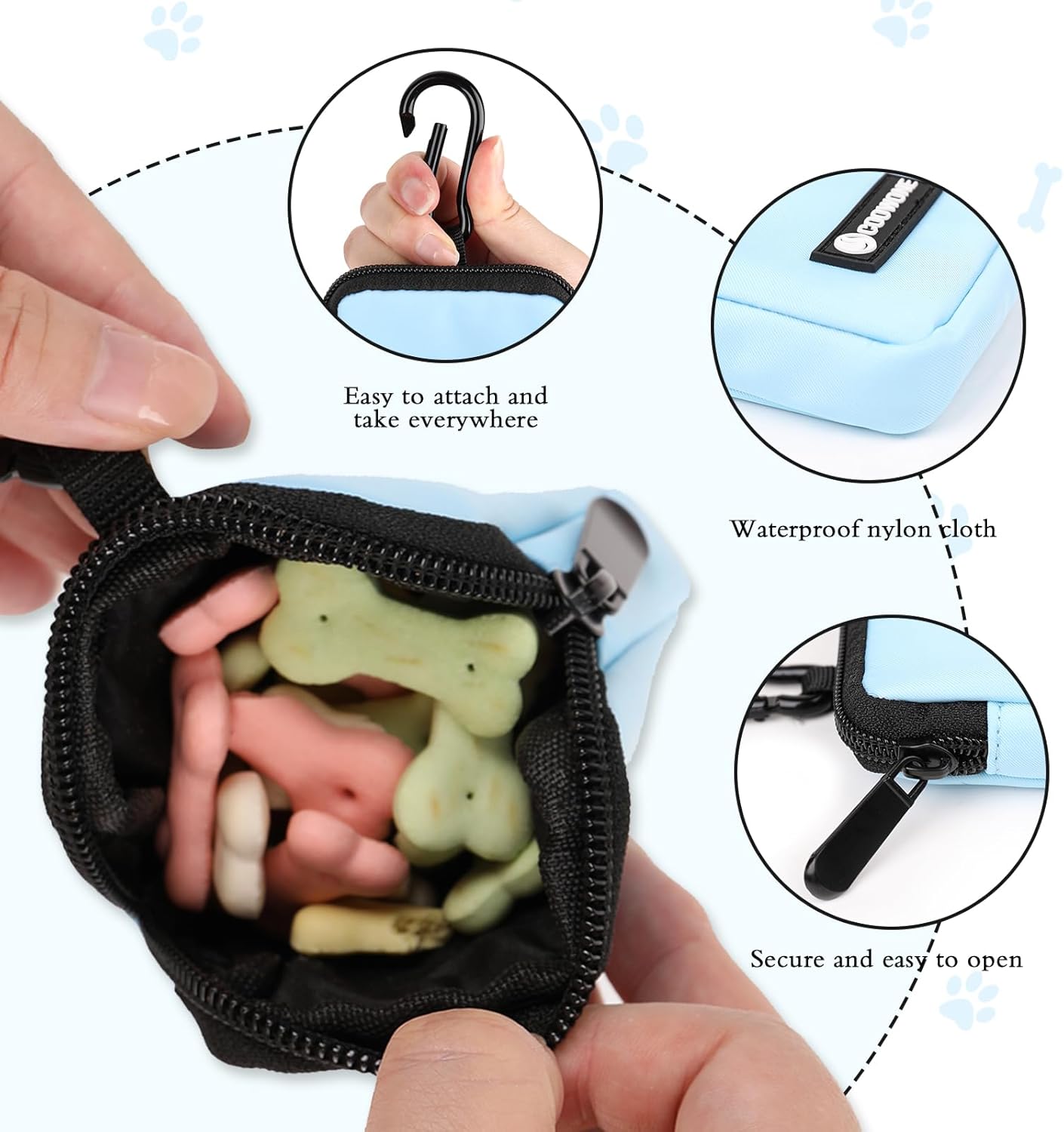 Dog Treat Pouch 2 PCS, Waterproof Small Dog Treat Bag for Leash, Hands Free Puppy Walking Bag with Carabiner, Pet Poop Bag Holder for Pet Puppy Travel or Outdoor Use, Zipper Closure to Avoid Spilling - Image 6