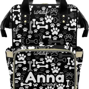 Diaper Bags Black Bone Dog Paw Tote Bags Backpack with Name Mommy Nursing Bags Gifts for Women Men