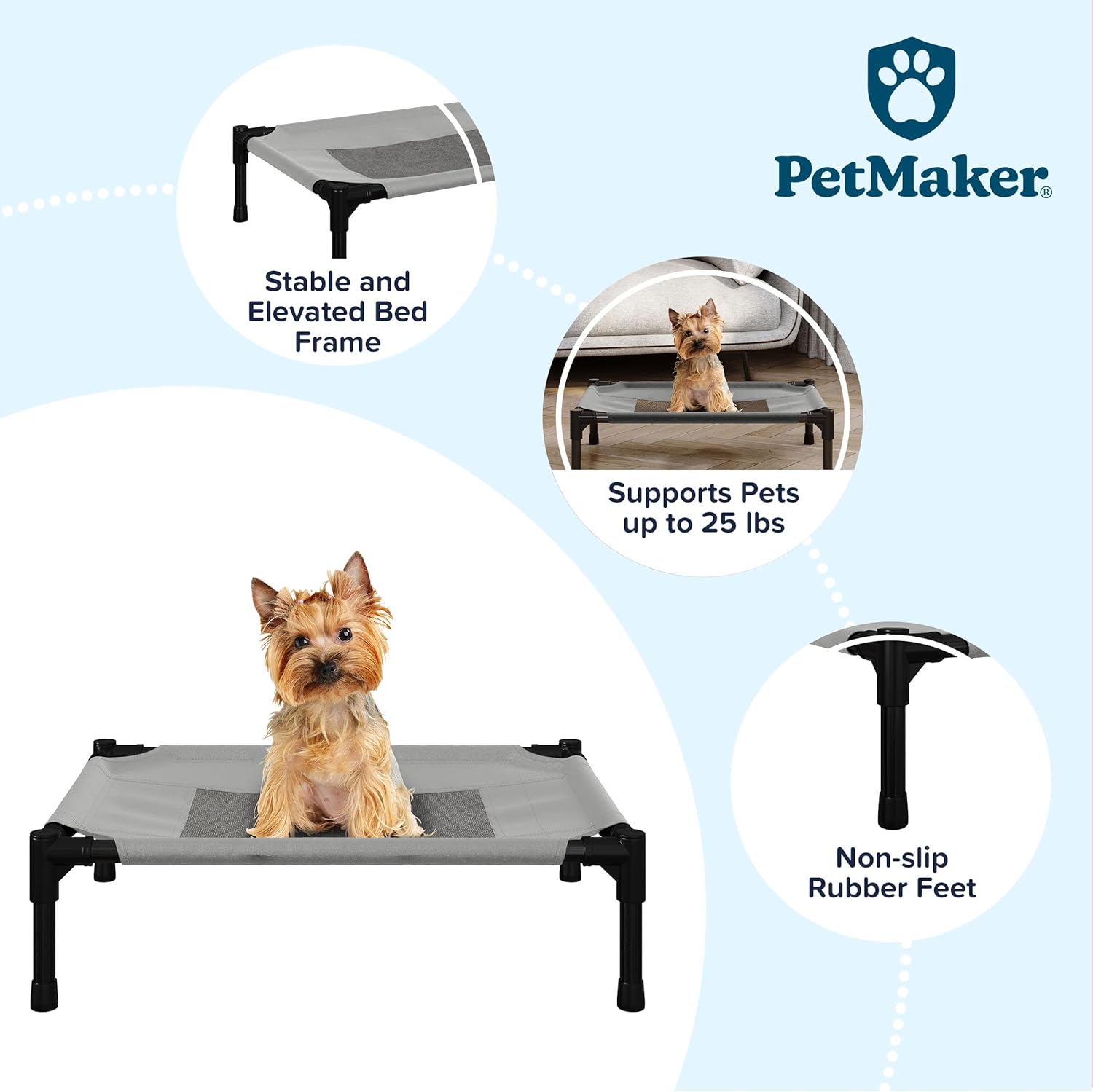 PETMAKER Elevated Dog Bed - 24.5x18.5-Inch Portable Pet Bed with Non-Slip Feet - Indoor/Outdoor Dog Cot or Puppy Bed for Pets up to 25lbs (Gray) - Image 2