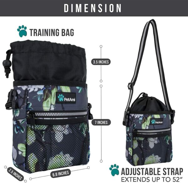 PetAmi Dog Treat Pouch, Pet Treat Pouch for Training, Dog Walking Bag Holder for Kibbles, Pet Food Toy, Dog Trainer Essentials Supplies, Poop Bag Dispenser, 3 Ways to Wear (Floral Grey) - Image 6