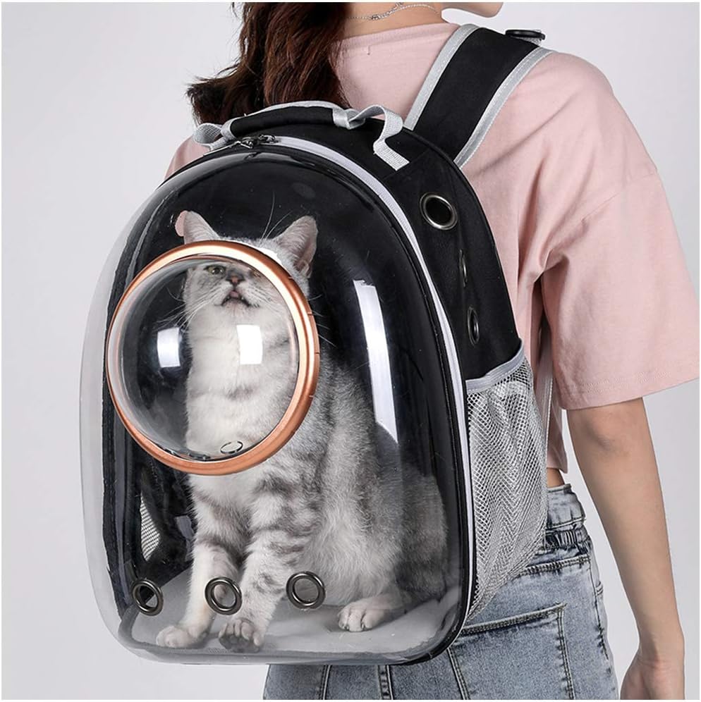 Pet Space Capsule Backpack, Small Medium Cat Puppy Dog Carrier, Transparent Breathable Heat Proof, Pet Carrier for Travel Hiking Walking Camping, Black - Image 7