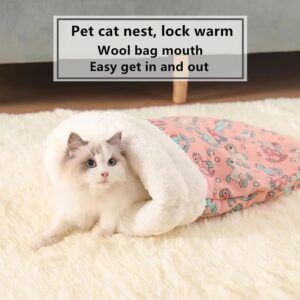 Purry Pawsy Cat Sleeping Bag – 360 Wrap Self Warming Sack Bed – Cozy Snuggle Cat Cave for Small Dogs