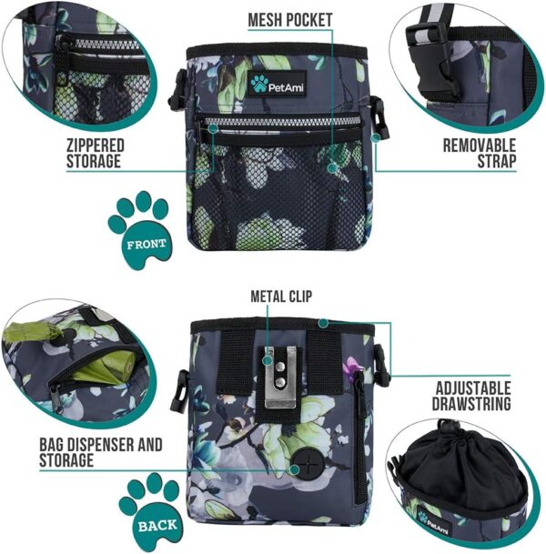 PetAmi Dog Treat Pouch, Pet Treat Pouch for Training, Dog Walking Bag Holder for Kibbles, Pet Food Toy, Dog Trainer Essentials Supplies, Poop Bag Dispenser, 3 Ways to Wear (Floral Grey) - Image 3